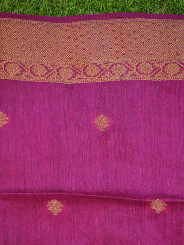 Banarasee Handwoven Pure Muga Silk Sari With Floral Border & Pallu-Gra