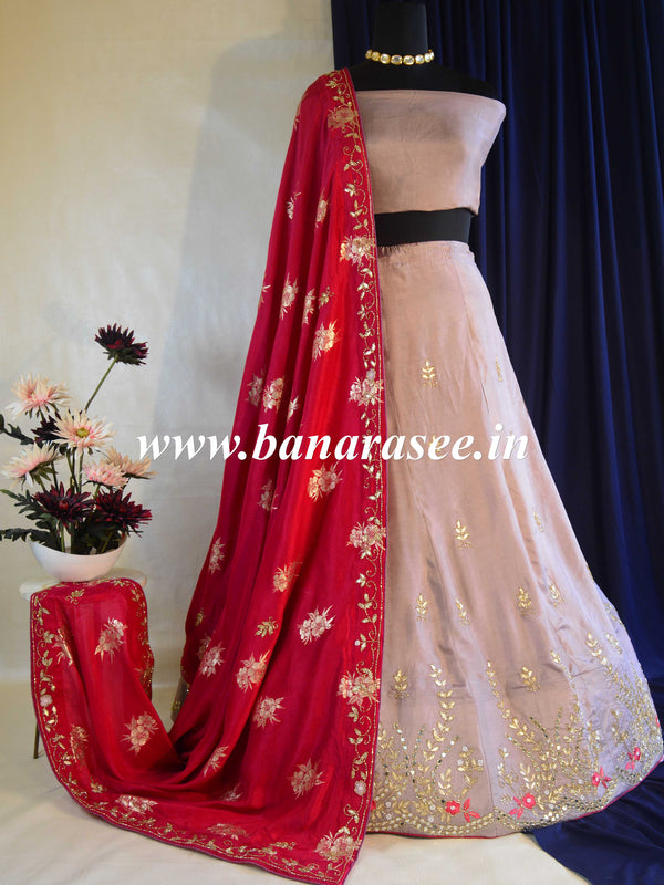 Banarasee Semi-Stitched Katdana & Zardozi Hand-work Lehenga Blouse & Dupatta-Mauve
