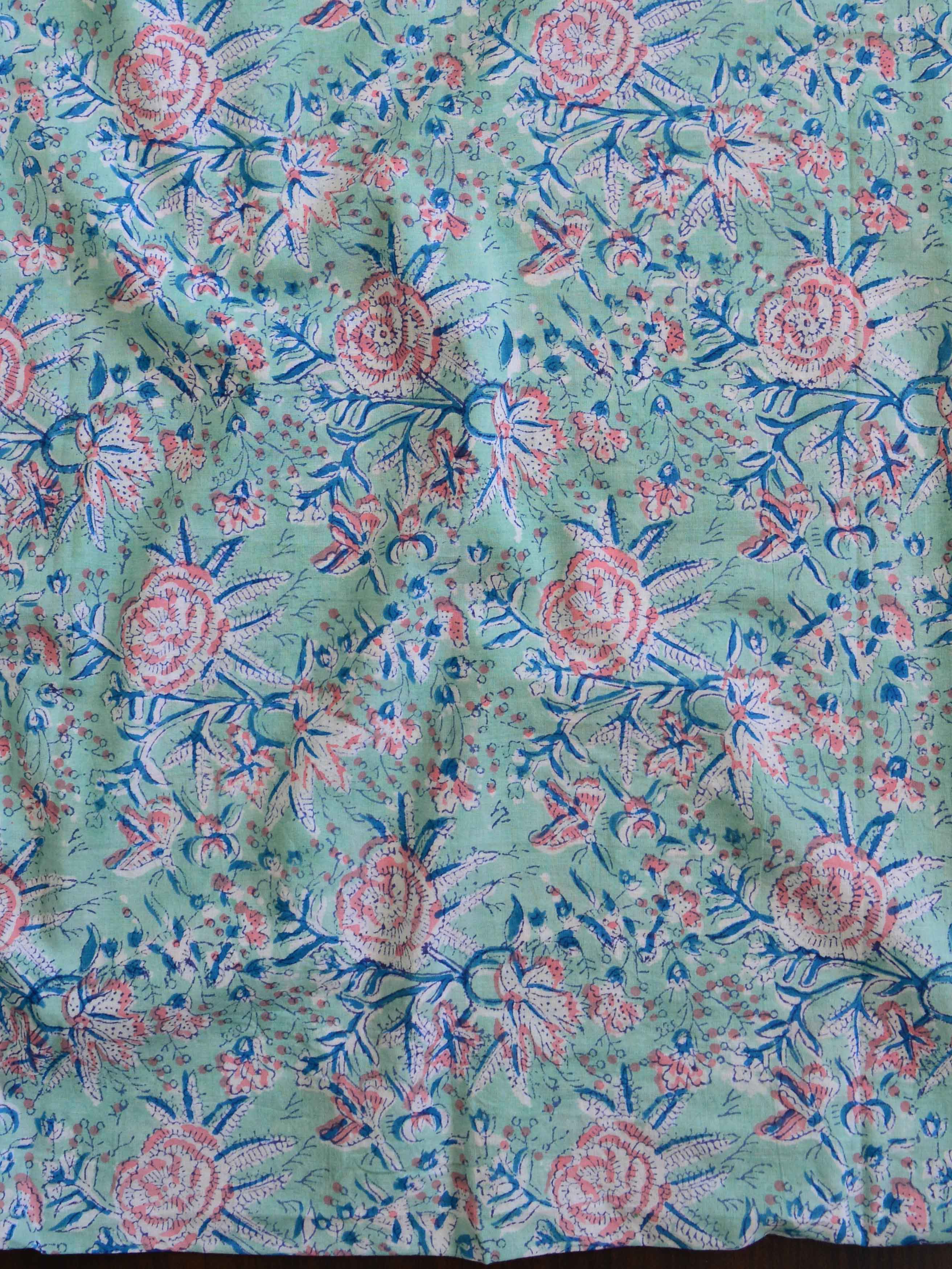 Pure Handloom Mul Cotton Bagru Block Print Gotapatti Suit Set-Green & White
