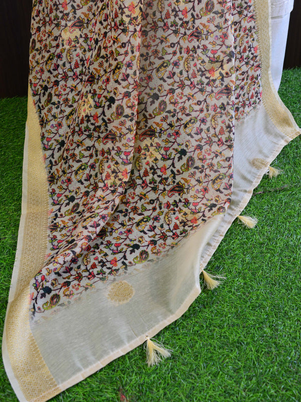 Banarasee Embroidered Linen Salwar Kameez With Dupatta-White