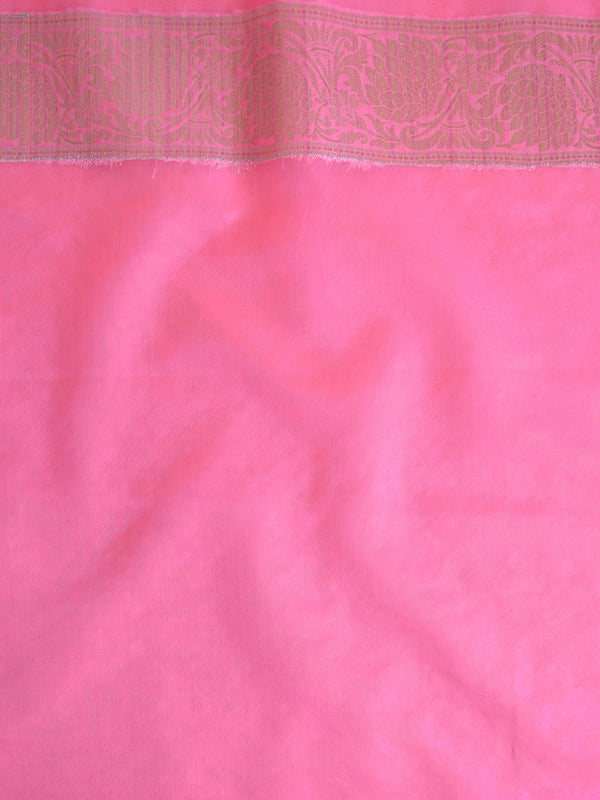 Banarasee Organza Mix Saree With Silver Zari-Neon Pink