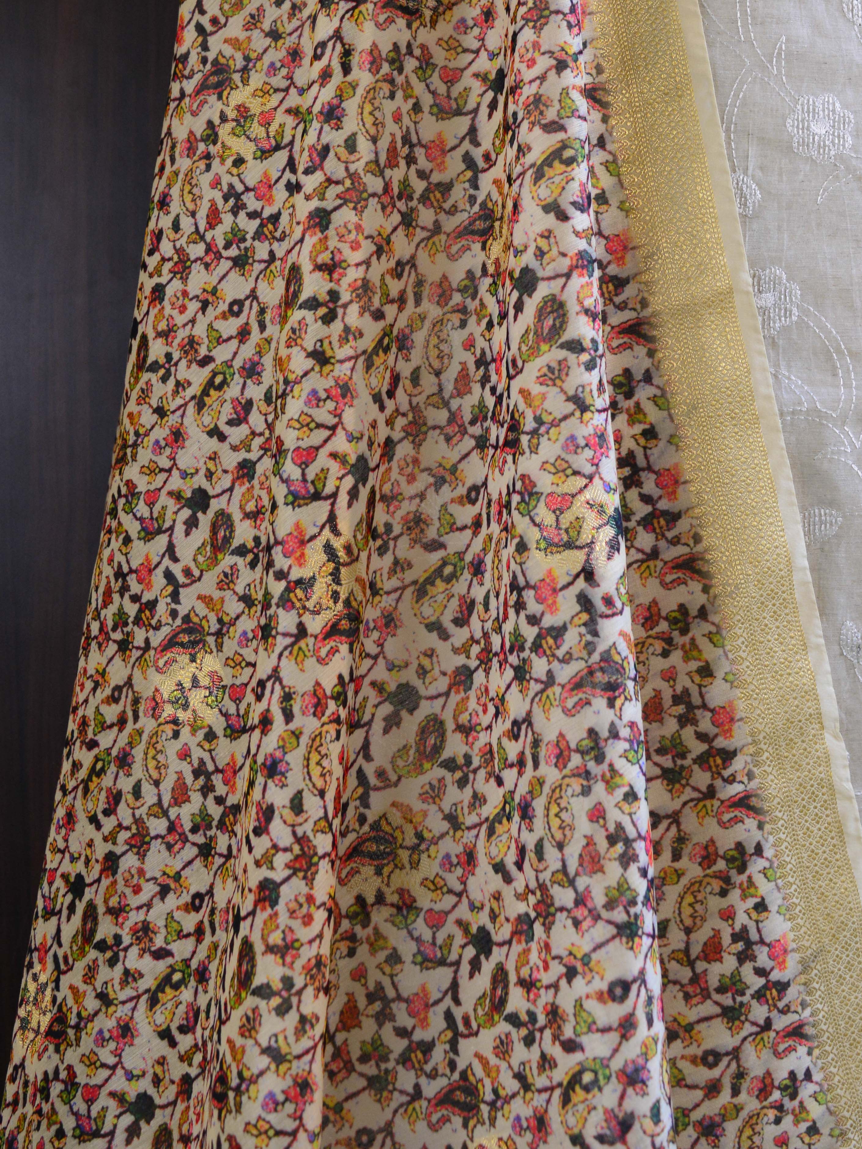 Banarasee Embroidered Linen Salwar Kameez With Dupatta-White