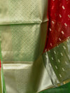 Banarasee Organza Mix Saree With small buti Design & Broad Skirt Border-Red & Green