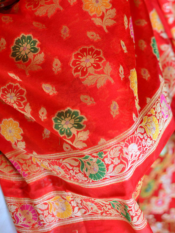 Banarasee Salwar Kameez Glossy Semi Silk Zari & Meena Jaal Work Fabric-Red