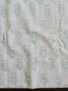 Pure Handloom Mul Cotton Bagru Block Print Gotapatti Suit Set-Green & White