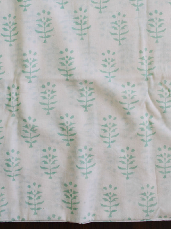 Pure Handloom Mul Cotton Bagru Block Print Gotapatti Suit Set-Green & White