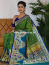 Banarasee Handwoven Georgette Silk Saree With Polka Dot & Paithani Border-Green