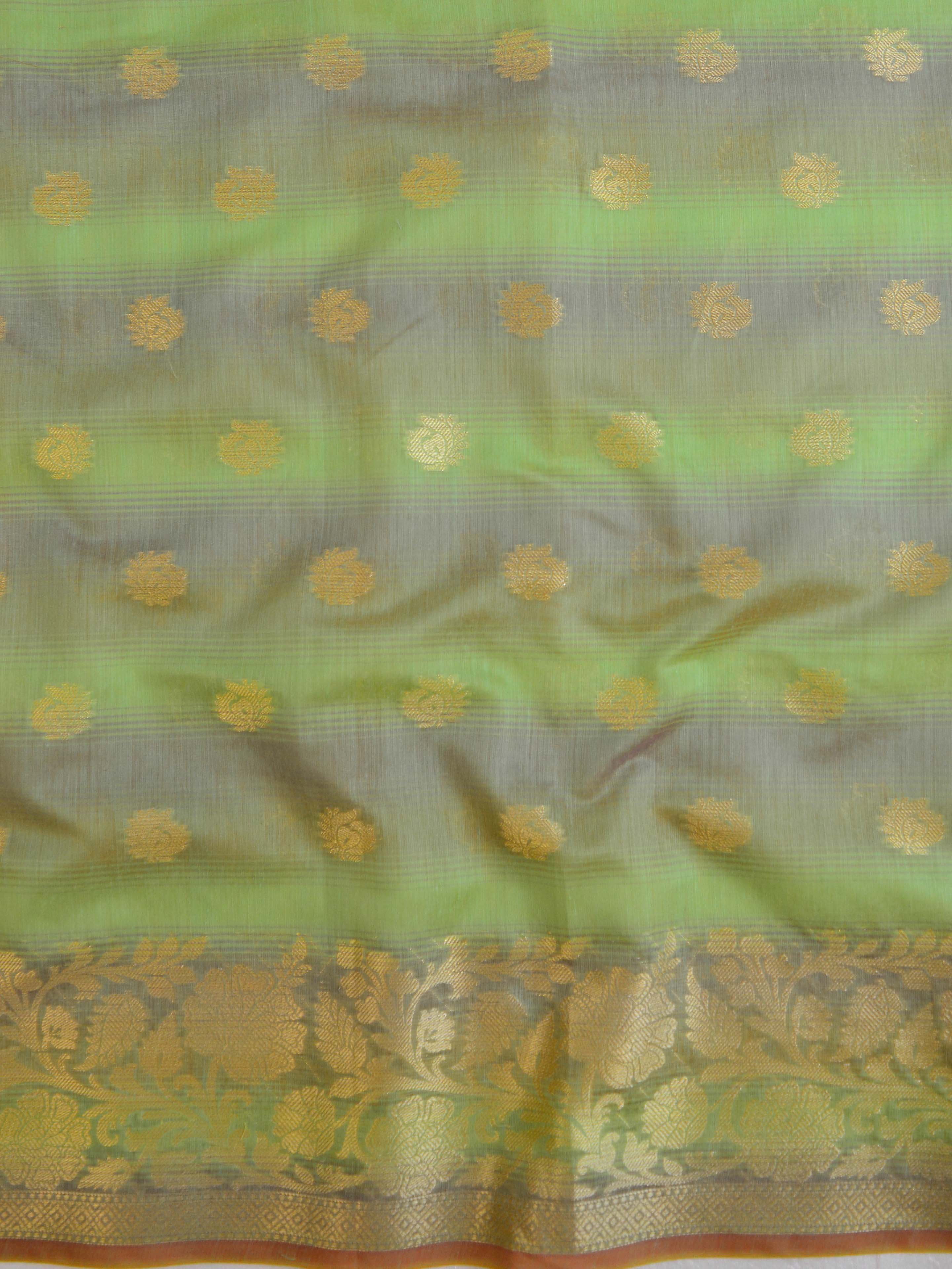 Banarasee Chanderi Cotton Stripes Salwar Kameez Fabric With Dupatta-Green