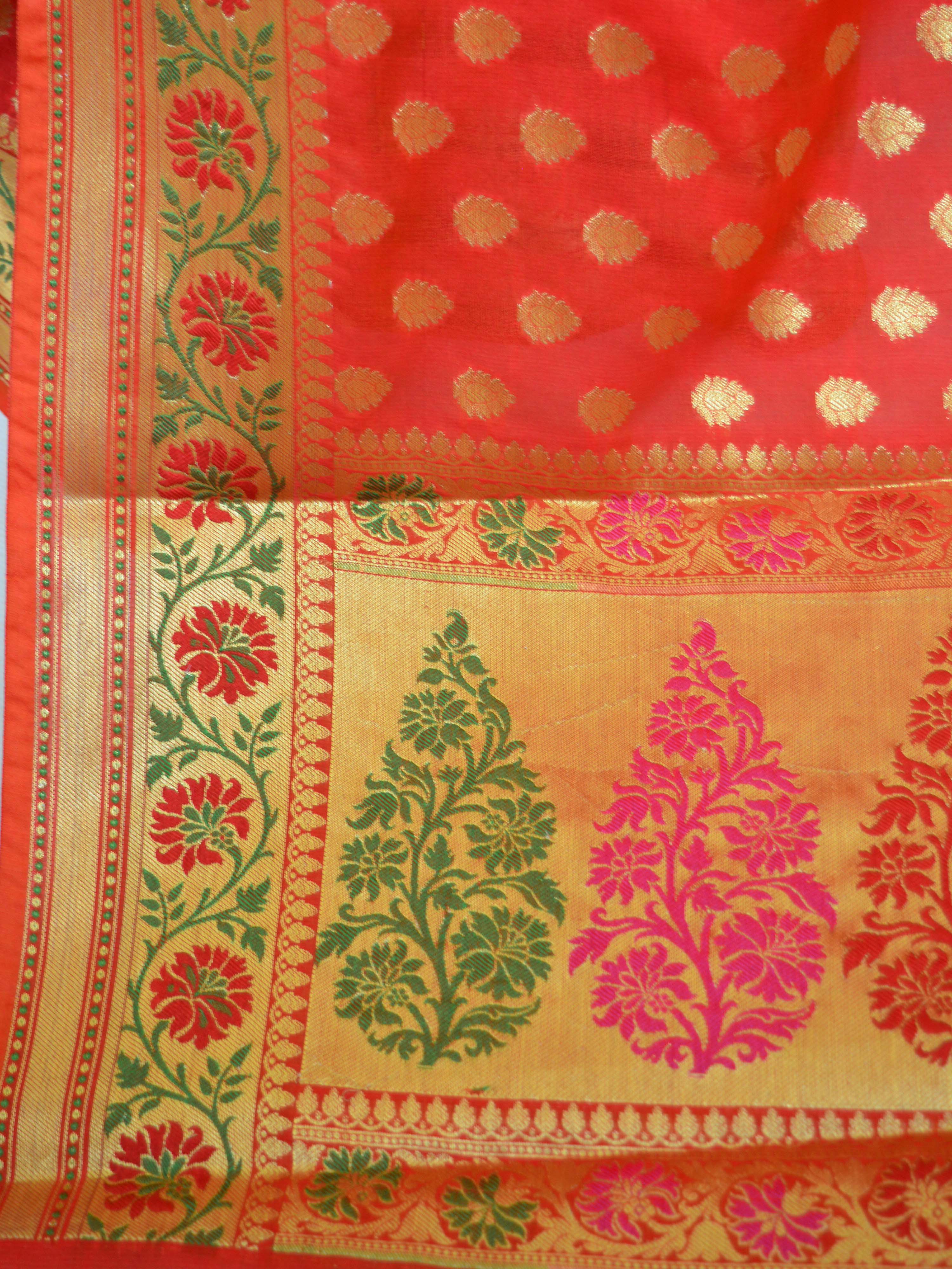 Banarasee Art Silk Saree with Zari Paithani Border-Red