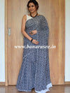 Handloom Mul Cotton Block Print Saree-Black