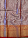 Banarasee Handwoven Red Border Saree With Self Weaving design & Contrast Border-Silver