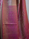 Banarasee Handwoven Pure Muga Silk Sari With Floral Border & Pallu-Salmon Pink