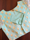 Banarasee Organza Silk Blouse With Zari Buti Design-Sea Green