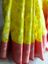 Banarasee Organza Mix Saree With Flower Jaal Design & Broad Contrast Border-Yellow