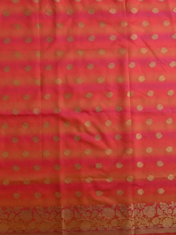 Banarasee Chanderi Cotton Stripes Salwar Kameez Fabric With Dupatta-Peach