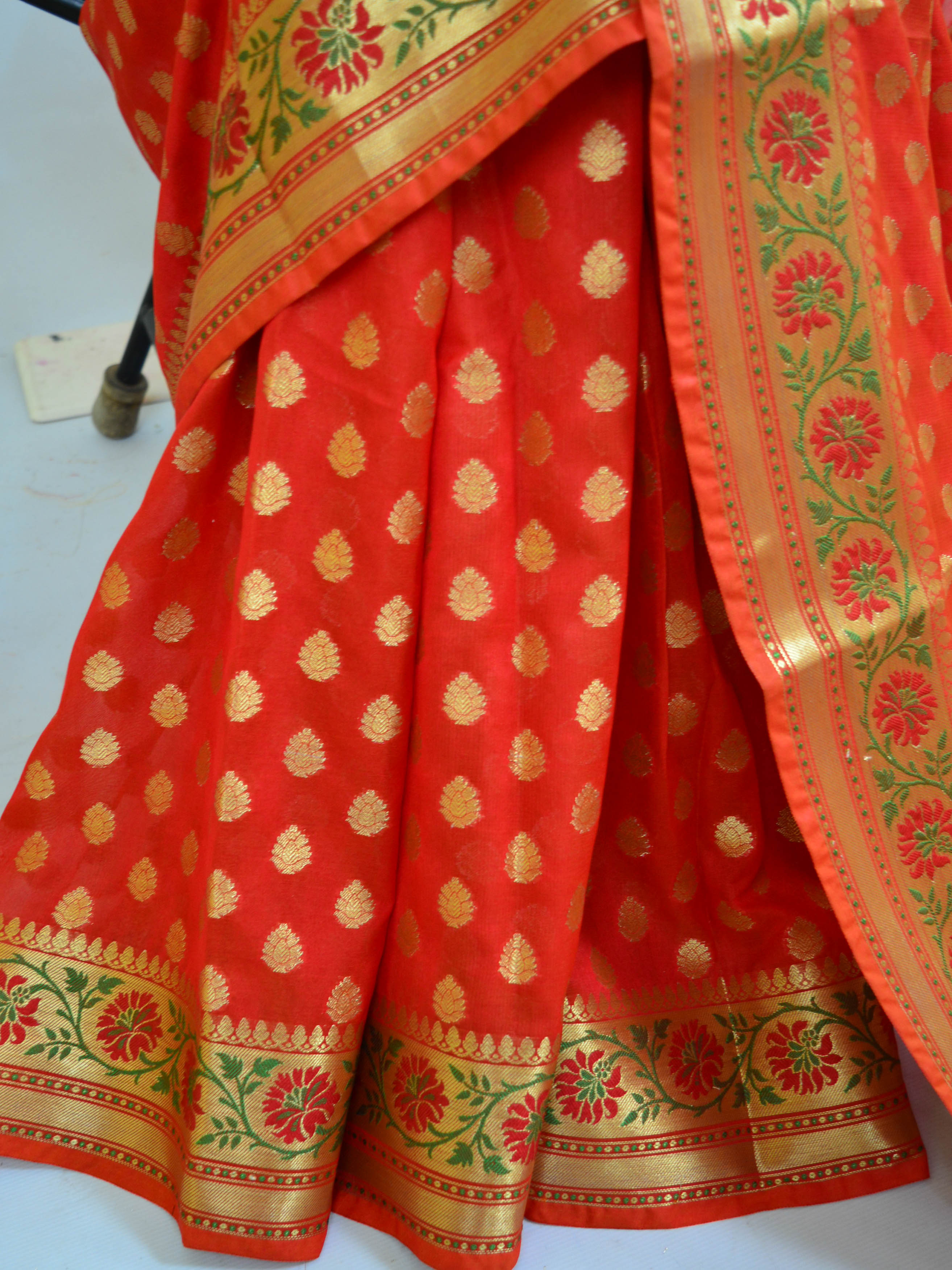 Banarasee Art Silk Saree with Zari Paithani Border-Red