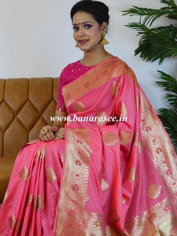 Banarasee Pure Silk Saree With Buta Design-Pink