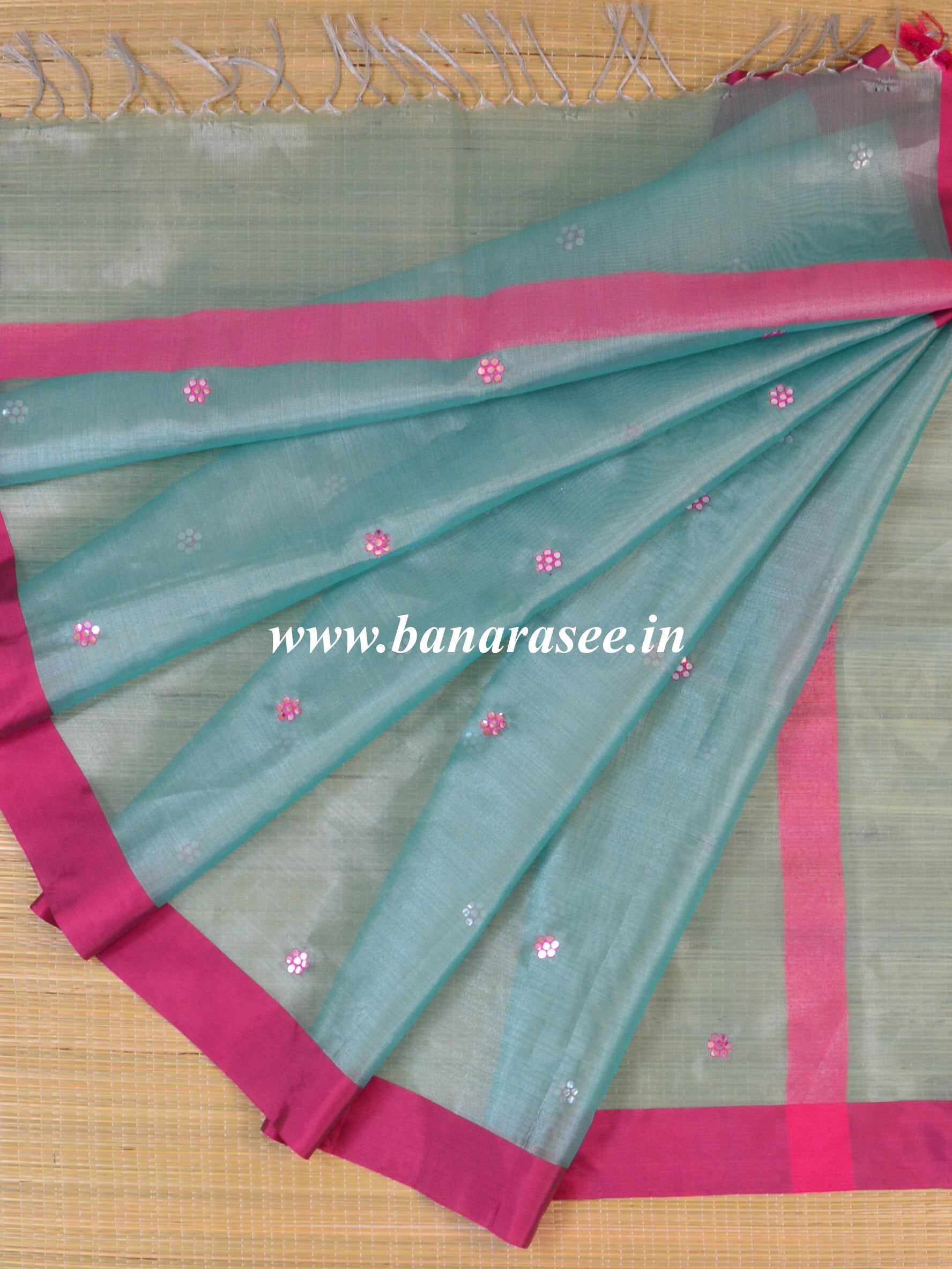 Banarasee Mirror Work Tissue Dupatta-Green