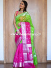 Banarasee Organza Saree With Silver Zari Design & Dual Color-Pink & Green