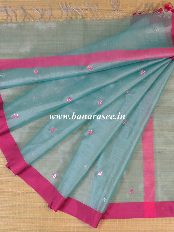 Banarasee Mirror Work Tissue Dupatta-Green