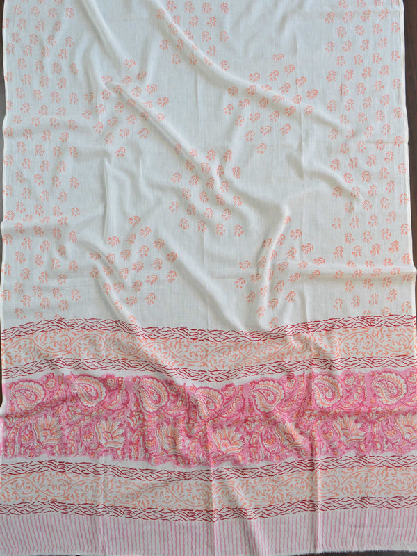 Pure Handloom Mul Cotton Bagru Block Print Gotapatti Suit Set-Pink & White