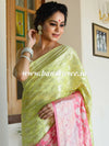 Banarasee Handwoven Semi-Chiffon Saree With Silver Zari & Dual Color-Yellow & Peach
