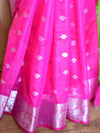 Banarasee Organza Saree With Silver Zari Design & Dual Color-Pink & Green