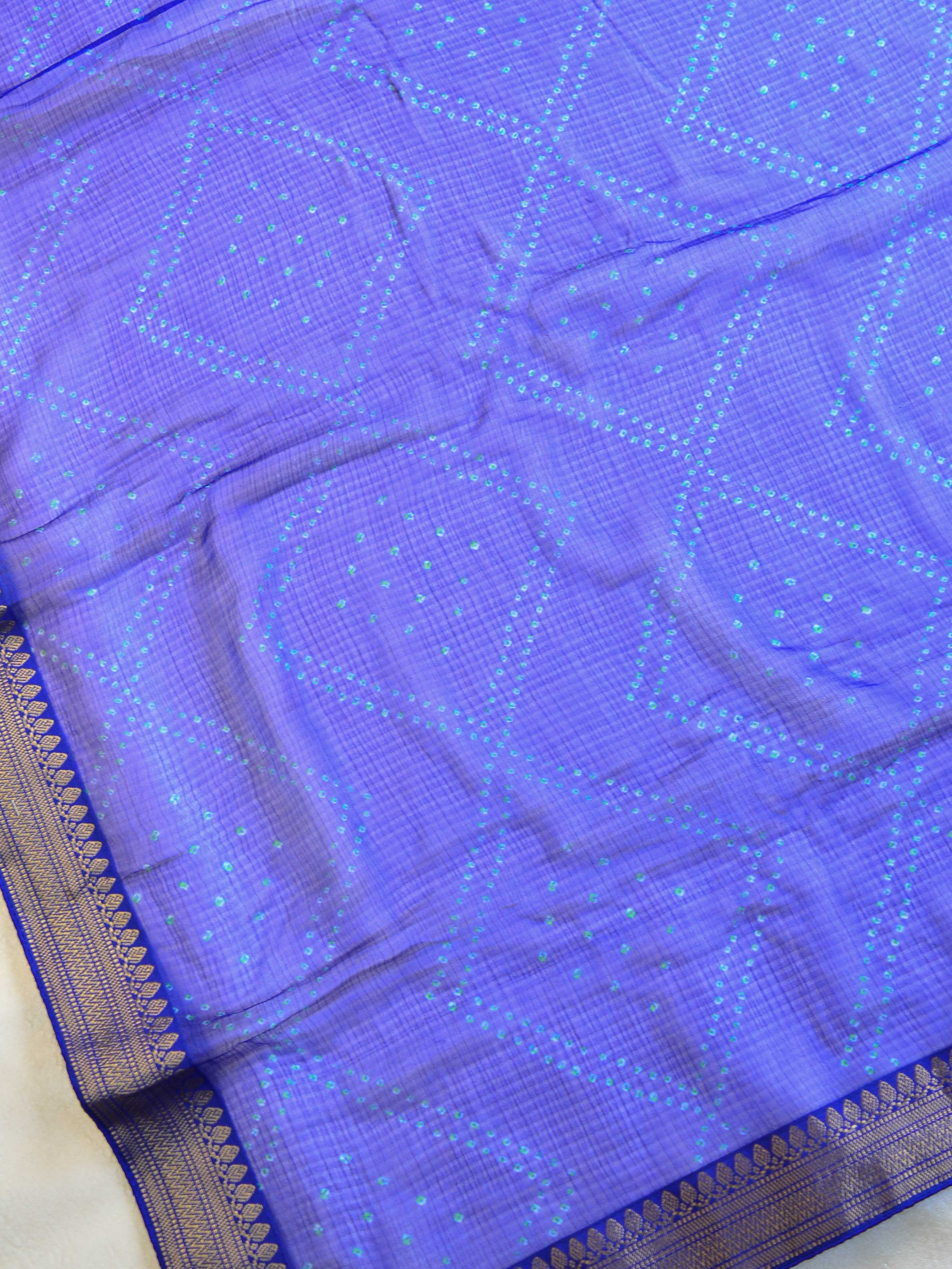 Banarasee Chiffon Blend Saree Chunri Print Zari Border & Silk Blouse-Royal Blue