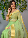 Banarasee Organza Mix Saree With Zari Border-Green