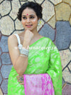 Banarasee Handwoven Semi-Chiffon Saree With Silver Zari & Dual Color-Green & Pink