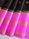 Banarasee Handwoven Soft Semi Silk Saree With Contrast Border Design-Black & Pink