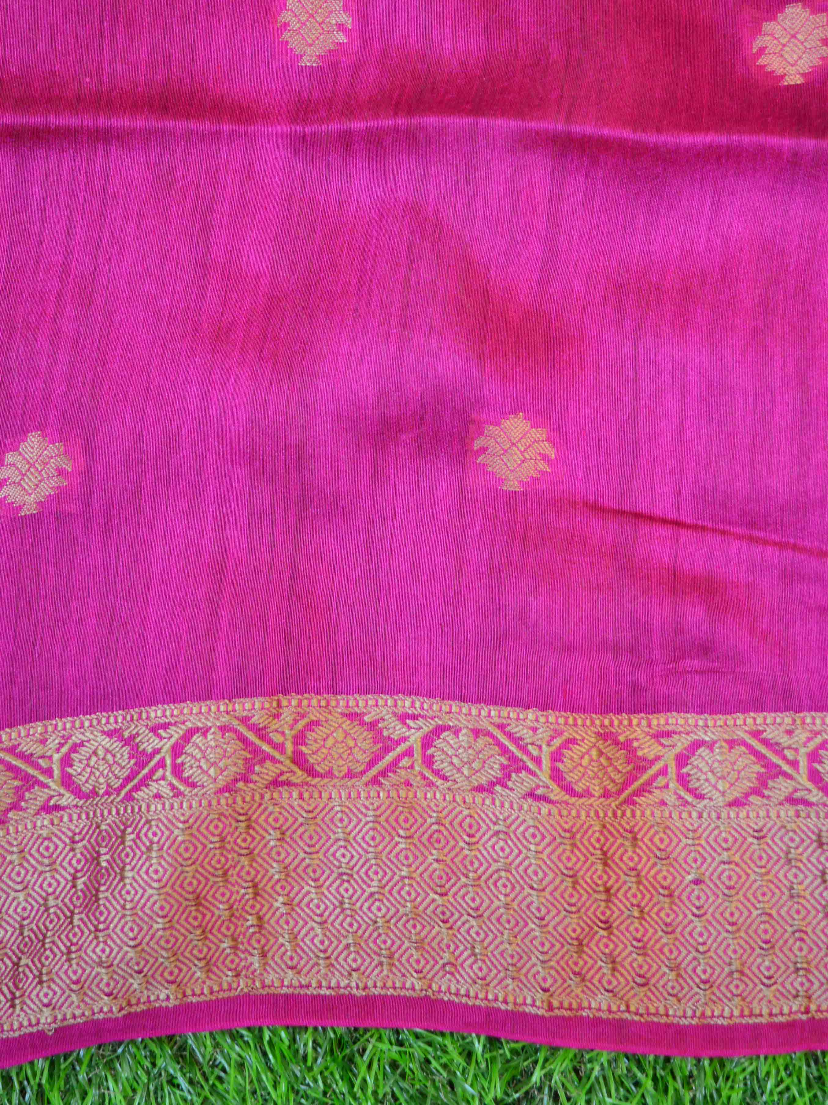 Banarasee Handwoven Pure Muga Silk Sari With Floral Border & Pallu-Salmon Pink