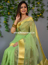 Banarasee Organza Mix Saree With Zari Border-Green