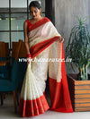 Banarasee Handwoven Semi Silk Saree With Contrast Border-White & Red