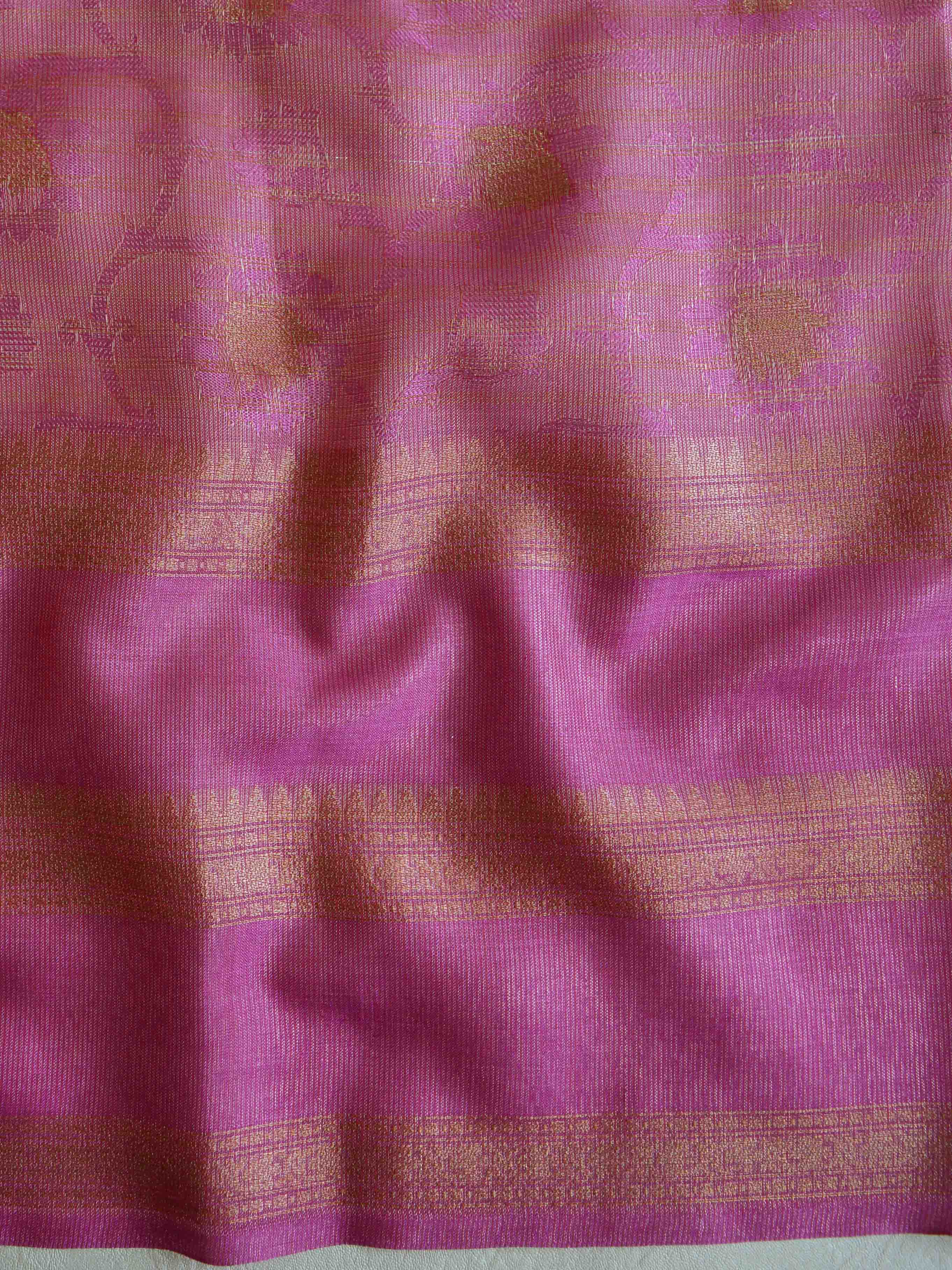 Banarasee Handwoven Soft Semi Silk Saree With Contrast Border Design-Black & Pink