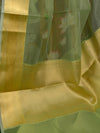 Banarasee Organza Mix Saree With Zari Border-Green