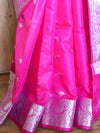 Banarasee Organza Saree With Silver Zari Design & Dual Color-Pink & Orange