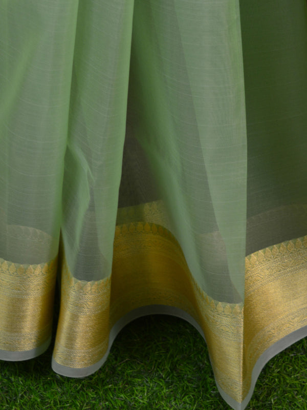 Banarasee Organza Mix Saree With Zari Border-Green