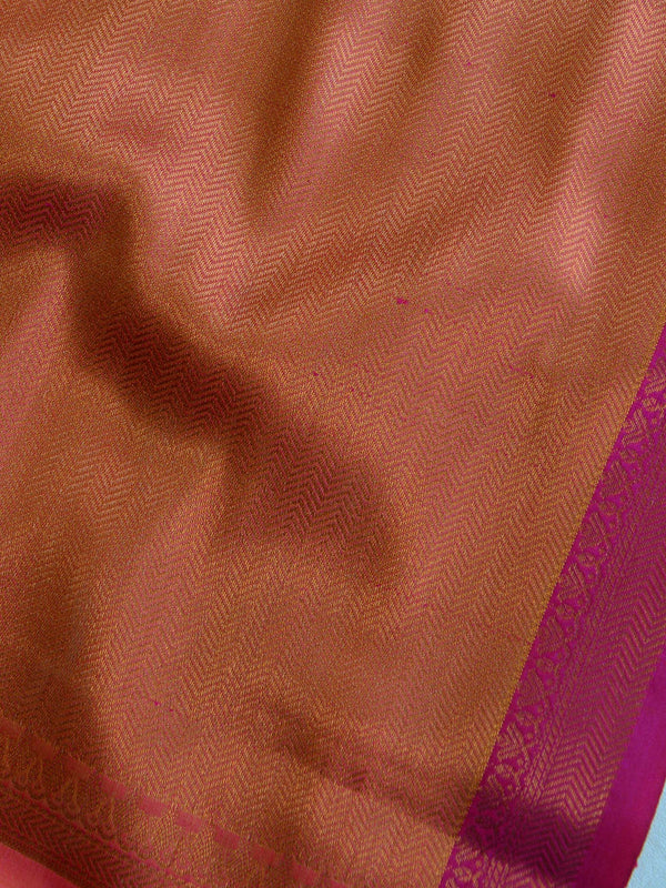 Banarasee Handwoven Soft Semi Silk Saree With Buta Design-Peach(Dual Shade)