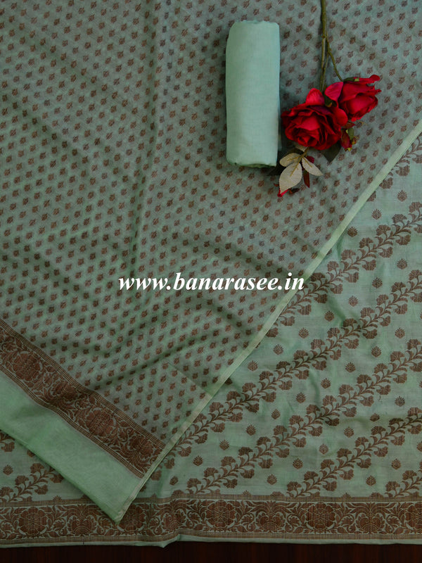 Banarasee Cotton Mix Ghichha Work Salwar Kameez Fabric With Dupatta-Mint Green