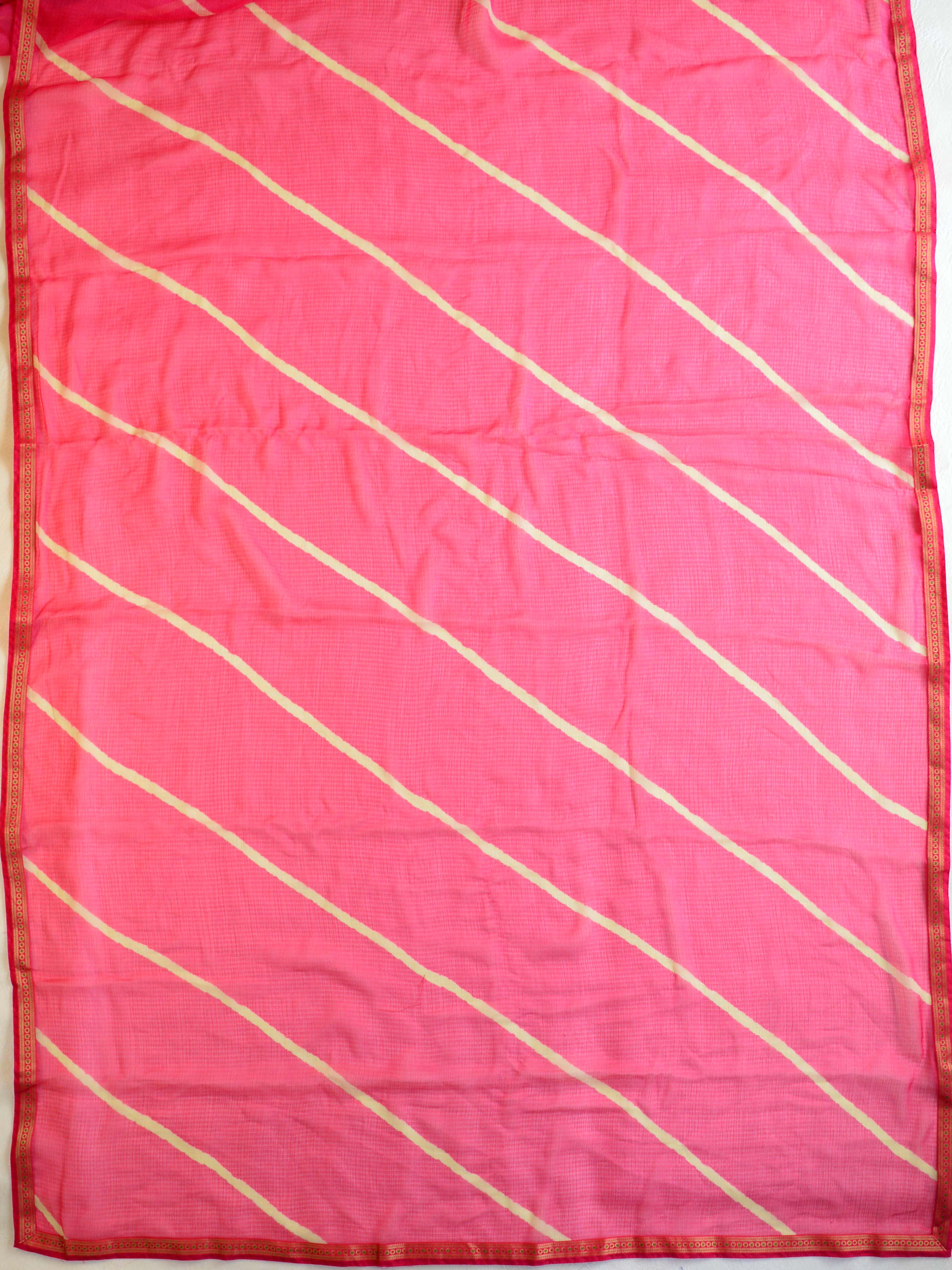 Banarasee Chiffon Blend Saree With Leheriya Work Zari Border & Brocade Blouse-Pink
