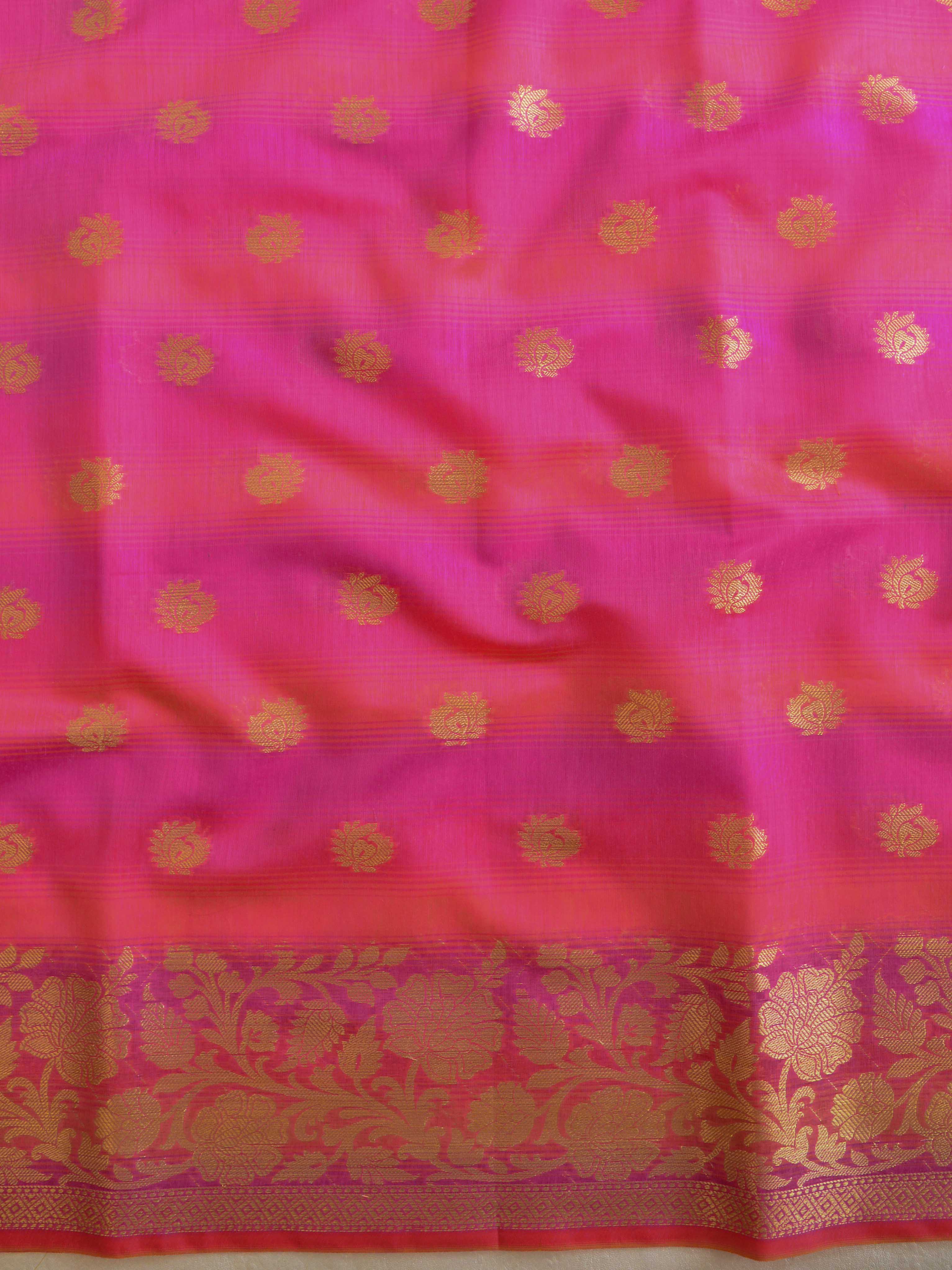 Banarasee Chanderi Cotton Stripes Salwar Kameez Fabric With Dupatta-Pink