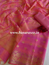 Banarasee Chanderi Cotton Stripes Salwar Kameez Fabric With Dupatta-Pink