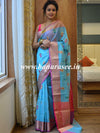 Banarasee Cotton Silk Saree With Resham & Zari Leaf Buta & Border-Sky Blue