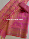 Banarasee Chanderi Cotton Stripes Salwar Kameez Fabric With Dupatta-Pink