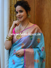 Banarasee Cotton Silk Saree With Resham & Zari Leaf Buta & Border-Sky Blue