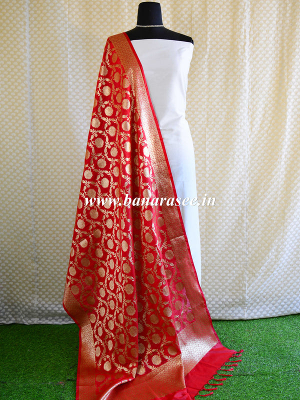 Banarasee Art Silk Dupatta Jaal Design-Red