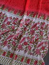 Handloom Mul Cotton Handblock Printed Suit Set With Chiffon Dupatta-Red & White