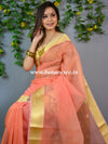 Banarasee Organza Mix Saree With Zari Border-Peach