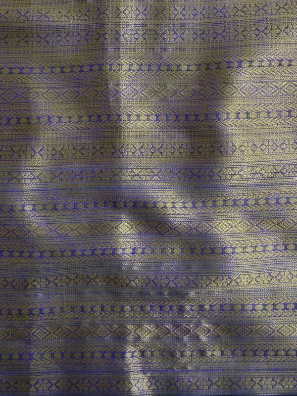 Banarasee Cotton Silk  Saree With Antique Zari Buta & Border-Deep Blue